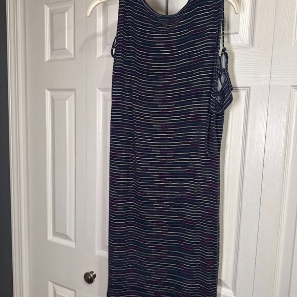 Maurices Blue Striped 24/7 Dress Elbow Sleeve Lace Up Arm & Shoulder Women's Med - Picture 10 of 11